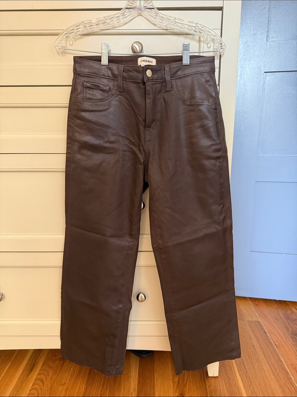 L'AGENCE Women’s Dark Brown Coated Straight Jeans